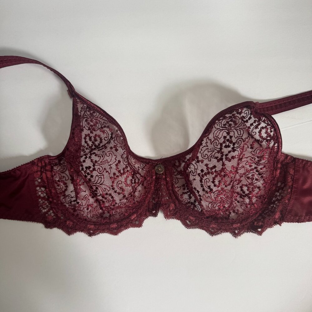 Empreinte Cassiopee Garnet Red Lace Full Cup Underwired Bra - 34C - Picture 3 of 9